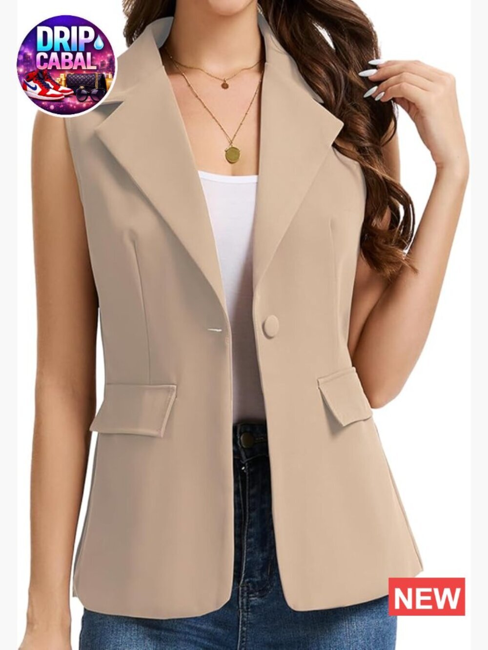 Sleeveless Blazer Vest Lightweight Fully Lined Single Button Work Office Jacket